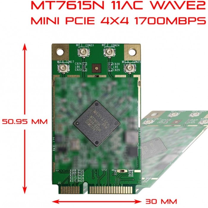 Wave 2 Mediatek MT7615-NP1 4T4R Dual Bands Dual Concurrent miniPCIe module IEEE 802.11ac 2.4G / 5GHz 524wifi.com - Obrázek 2
