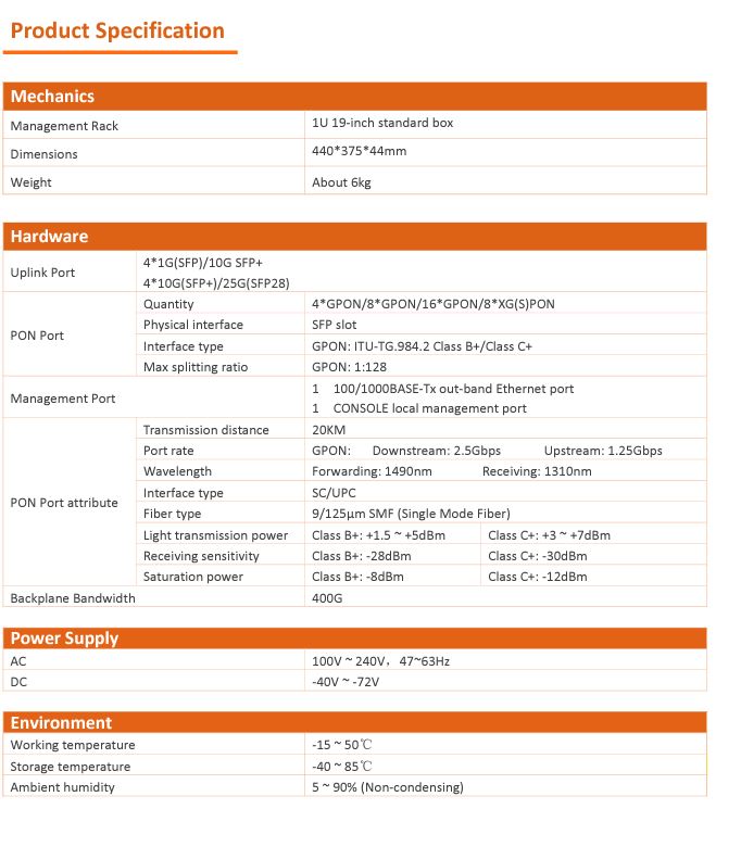 Wodaplug ® XGSPON COMBO OLT FD1708SX WITH 8 COMBO service PON ports, 4x 10G+ 4x 25G Control Board AND L3 FEATURES, C-DATA - Obrázek 2