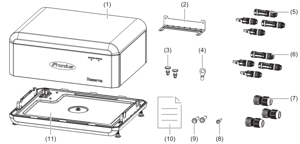 Fronius Reserva Pro BMS with base, bracket, connectors and fasteners